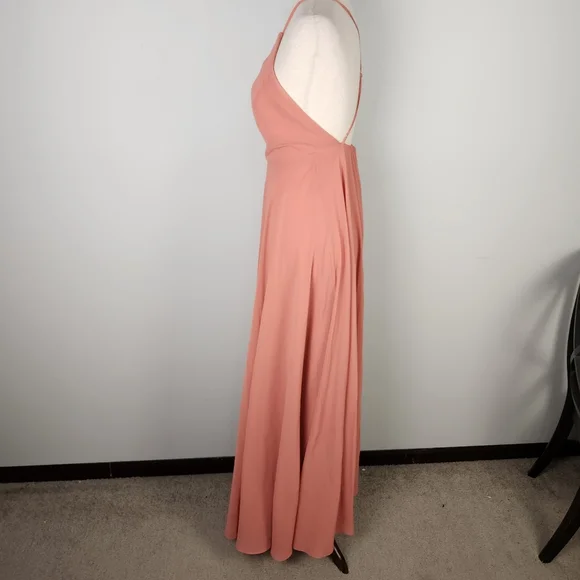 EUC Lulu's Mythical Kind of‎ Love Rusty Rose Chiffon Maxi Dress Gown (S) #0559 - Picture 4 of 11